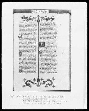 Franziskanisches Brevier — Initiale O, darin die heilige Martha, Folio 269recto