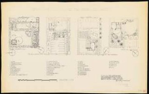 Dauerkleingärten: 4 Kleingärten und Bepflanzungsplan: Grundriss 1:100