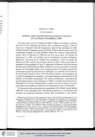 Ronald E. Coons - Kübeck und the Pre-Revolutionary Origins of Austrian Neoabsolutism