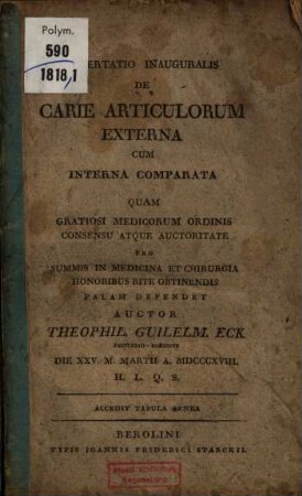 Dissertatio de carie articulorum externa cum interna comparata