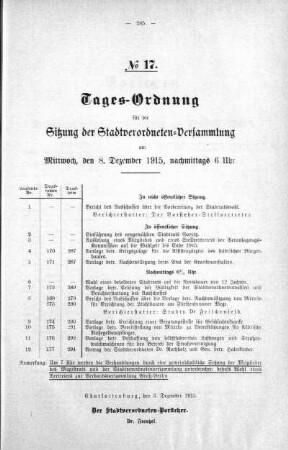 Tages-Ordnung No. 17. (170-178), 08. Dezember 1915