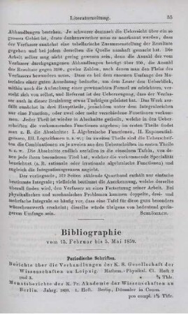 Bibliographie vom 15. Februar 1859 bis 5. Mai 1859.