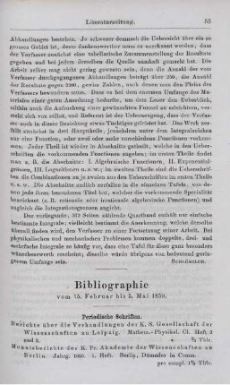 Bibliographie vom 15. Februar 1859 bis 5. Mai 1859.