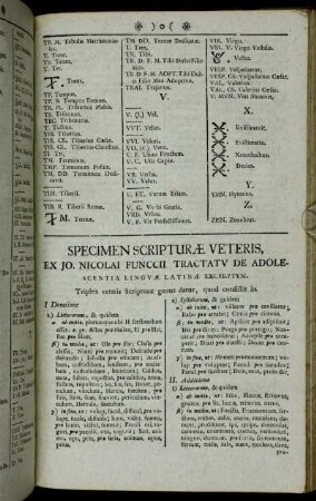 Specimen Scripturæ Veteris, Ex Jo. Nicolai Funccii Tractatu de Adolescentia Linguæ Latinæ excerptum.