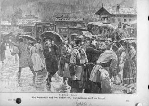 Illustrationen zu Oberammergau: Halteplatz der Fuhrwerke mit Passionsspielbesuchern