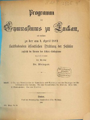 Programm : für das Schuljahr .... 1883/84