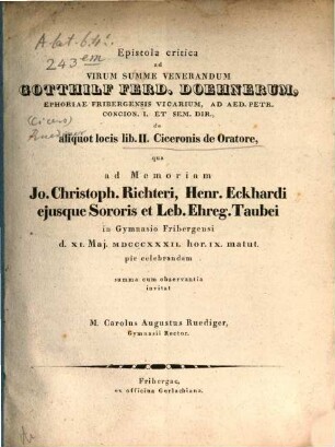 Epistola critica ad ... Gotth. F. Dochnerum de aliquot locis lib. II. Ciceronis de Oratore