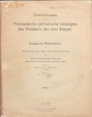 Untersuchungen über Poincarésche periodische Lösungen des Problems der drei Körper