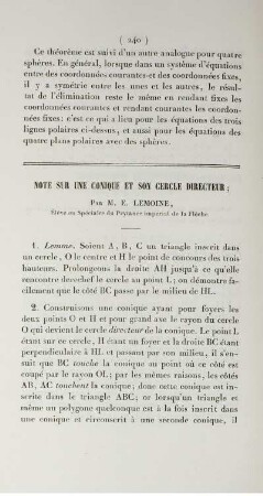 Note sur une conique et son cercle directeur.