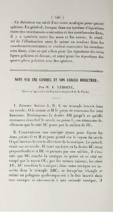 Note sur une conique et son cercle directeur.