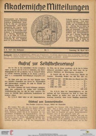 Nr. 1 (30. April 1921)