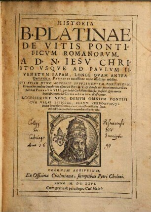 Historia de vitis pontificum Romanorum : A ... Christo usque ad Paulum II. ...