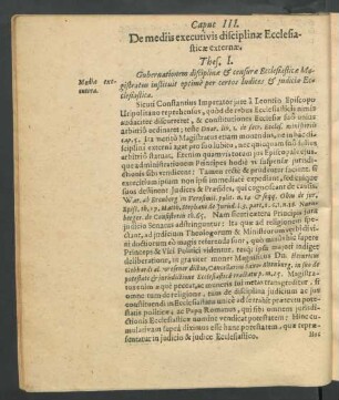 Caput III. De mediis executivis disciplinae Ecclesiasticae externae.