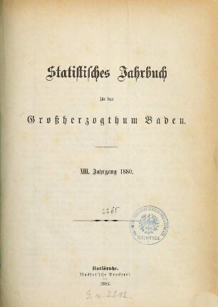Statistisches Jahrbuch für das Land Baden. 13. 1880 (1882)