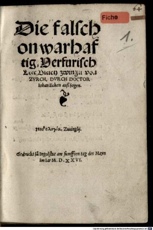 Die falsch ... Lehr Ulr. Zwingli