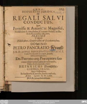 Disputatio Iuridica De Regali Salvi Conductus