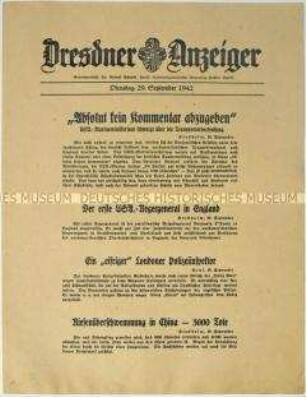 "Nachrichtenblatt "Dresdner Anzeiger" u.a. zum U-Boot-Krieg