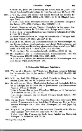3. Universität Tübingen. Fakultäten