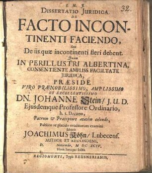 Dissertatio Juridica De Facto Incontinenti Faciendo, Seu De iis quæ incontinenti fieri debent