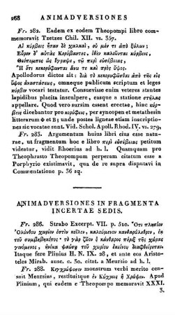 Animadversiones in Fragmenta Incertae Sedis.