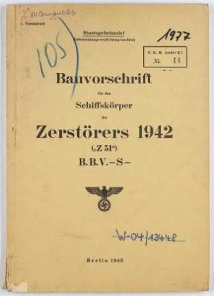 Bauvorschrift Schiffskörper des Zerstörers 1942