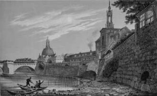 Dresden, Ufer unter dem Italienischen Dörfchen, bei Nacht