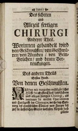 Des andern Theils Erstes Buch. Von denen Geschwulsten.