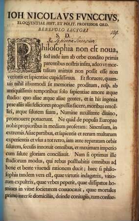 Ioh. Nicolaus Funccius, eloquentiae hist. et polit. professor ord. benevolo lectori s. d. : [Programma invitatorium ad orationem Achmet Osamnin de Russy: quo simul disseritur de sapientia Sinensium]