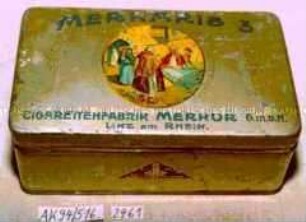 Blechdose für "100 CIGARETTES 'MERKARIS 3', CIGARETTENFABRIK MERKUR G.m.b.H., LINZ am RHEIN