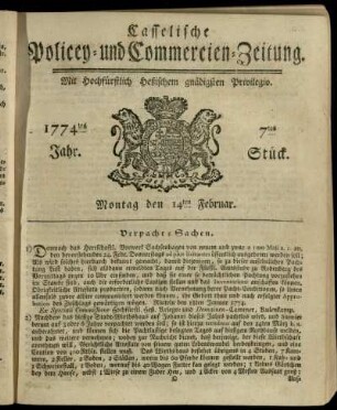 7tes Stueck, Montag den 14ten Februar 1774