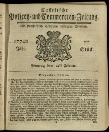 7tes Stueck, Montag den 14ten Februar 1774