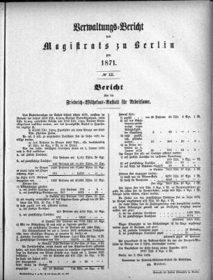 No. XII. Berichte über die Friedrich-Wilhelms-Anstalt für Arbeitsame