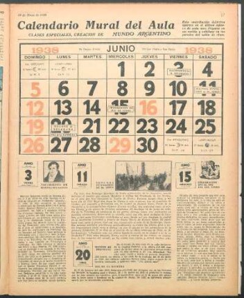 Calendario mural del aula : Clases especiales creación de Mundo Argentino