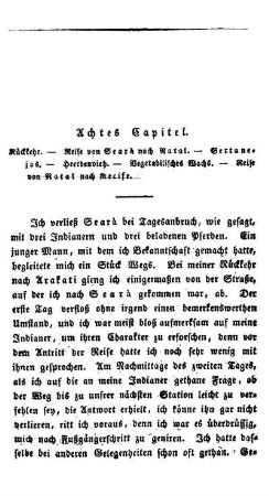 Achtes Capitel: Rückkehr. - Reise von Searà nach Natal. - Sertnejos. - Heerdenvieh. - Vegetabilisches Wachs. - Reise von Natal nach Recife.