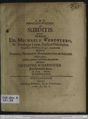 Disputatio Politica de Subditis