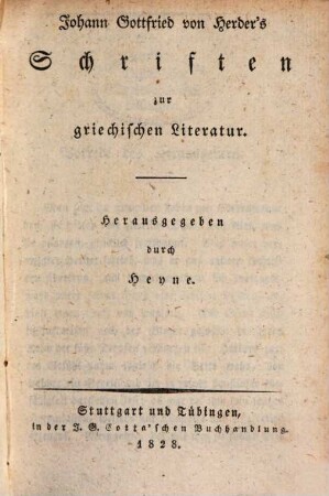 Johann Gottfried von Herder's Schriften zur griechischen Literatur