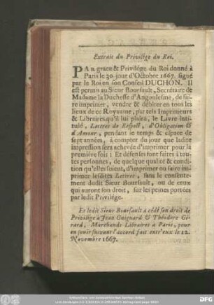 Extrait du Privilége du Roi.