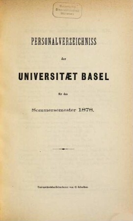 Personal-Verzeichnis der Behörden, Lehrer, Studierenden, akademischen Sammlungen, Anstalten, Kliniken und Seminare. 1878, SS