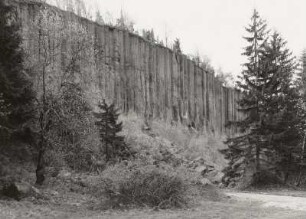 Scheibenberg (807 m). Basaltbruch an der Westseite. Blockhalde gegen "Orgelpfeifen"