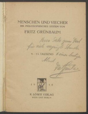 Menschen und Viecher : ein philosophisches System