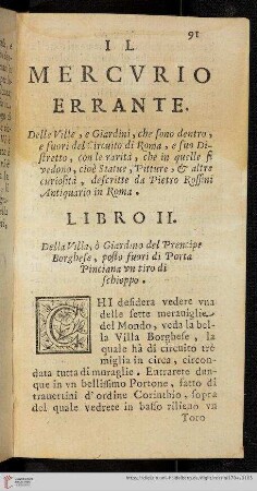 Il Mercvrio errante delle Ville, e Giardini [...} Libro II.