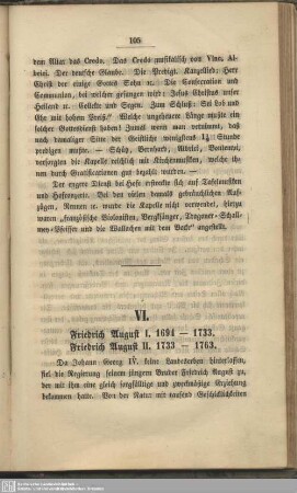 VI. Friedrich August I. 1694 - 1733. Friedrich August II. 1733 - 1763