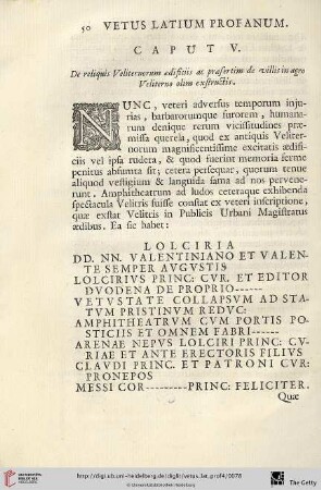Caput V: De reliquis Veliternorum aedificiis ac praesertim de villis in agro Veliterno olim exstructis