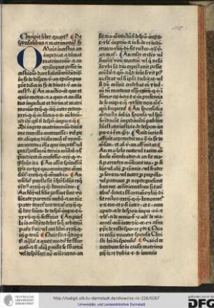 Incipit liber quartus de sponsalibus et matrimoniis, rubrica.