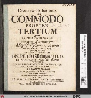 Dissertatio Iuridica De Commodo Propter Tertium