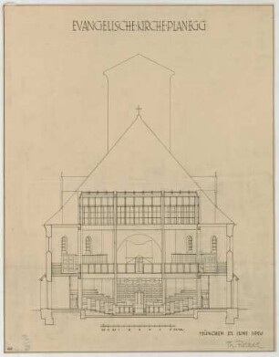 Fischer, Theodor; Planegg bei München (Bayern); Ev. Waldkirche - Schnitt