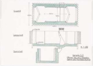 Deichsiel Emden-Petkum Schinkelwettbewerb 1986: Variante 2.1. Grundriss, Schnitte 1:200