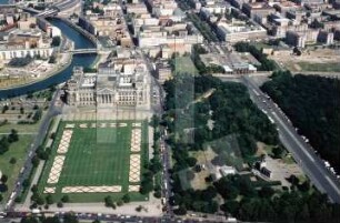 Reichstagsgebäude und Brandenburger Tor : Blickrichtung Osten