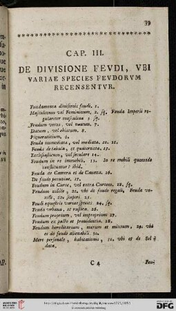 Cap. III.: De diuisione feudi, variisque speciebus feudorum