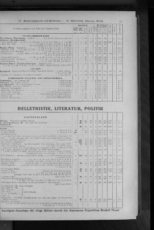 IV. Belletristik, Literatur, Politik